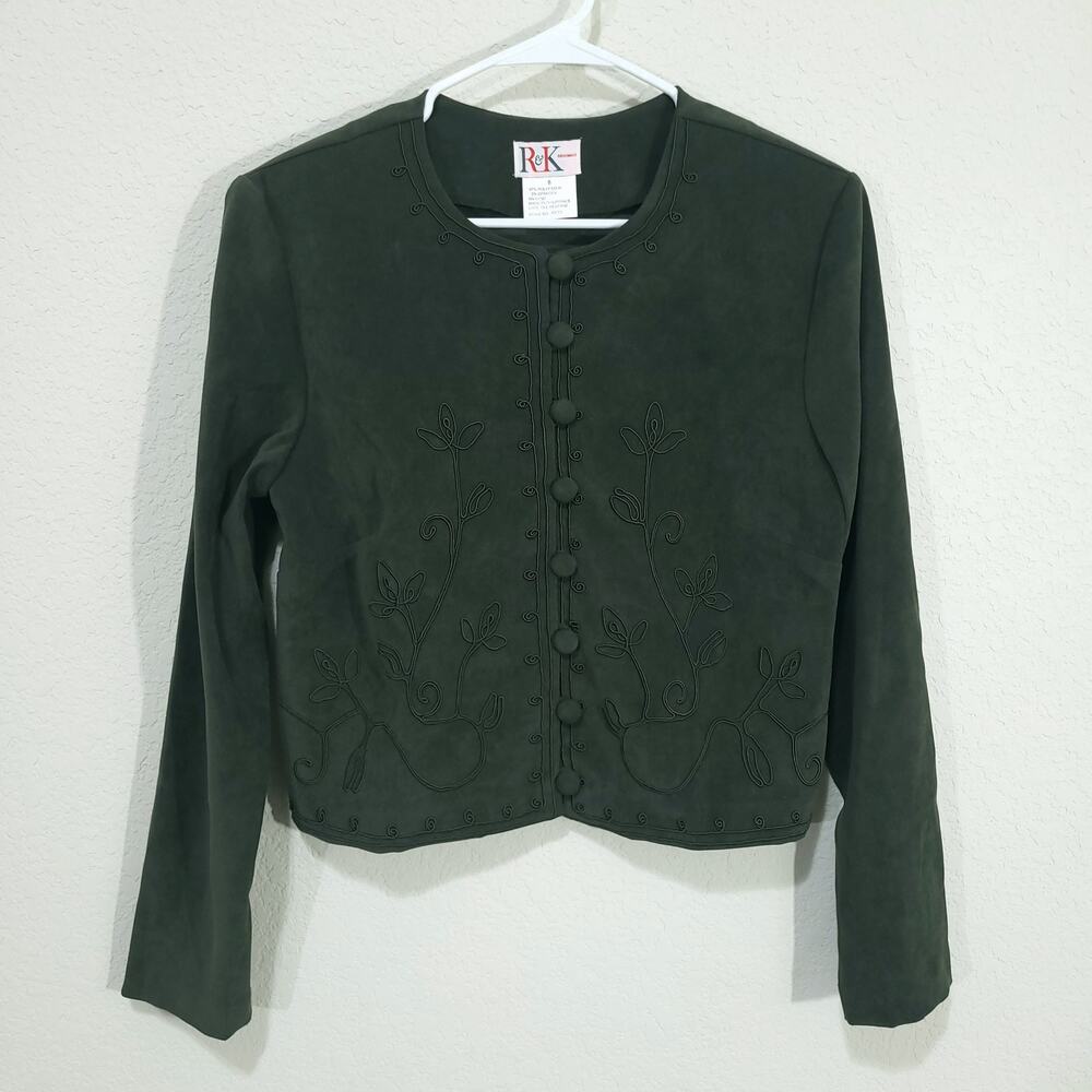 R&K Originals Vintage 90s Blazer Womens Size 8 Olive Green Cropped Office Casual